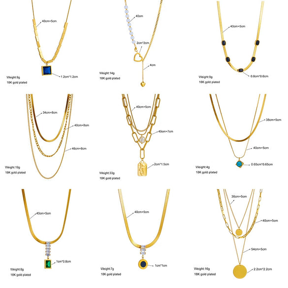 Fashion Creative Irregular Multi Layer Chain Square Pendant Titanium Steel Stacked Necklace With Electroplating