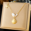 Fashion Creative Irregular Pearl Starfish Scallop Pendant Stainless Steel Gold Plated Necklace For Women With Star Pattern