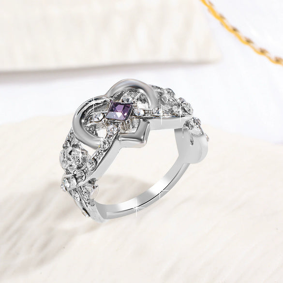 Fashion Creative Love Ring Zinc Alloy Heartshaped Inlaid Zircon For Women