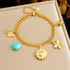 Fashion Creative Multi Element Pendant Chain Stainless Steel Bracelet With Flower Shape And Electroplating For Women