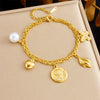 Fashion Creative Multi Element Pendant Chain Stainless Steel Bracelet With Flower Shape And Electroplating For Women