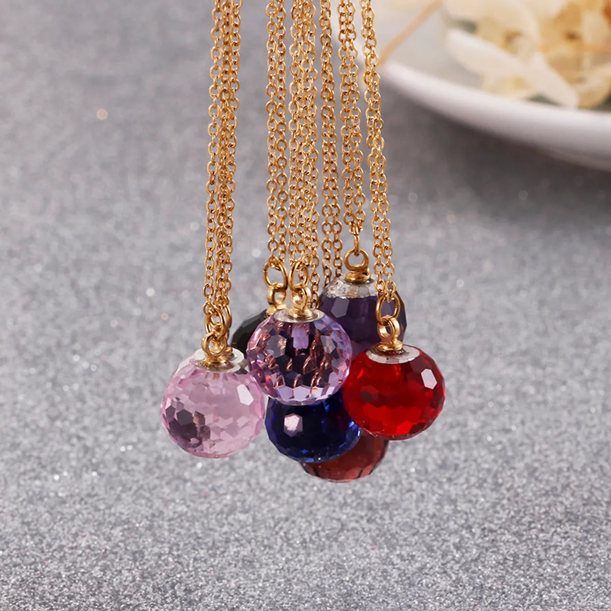 Fashion Creative Necklace Multicolor Glass Crystal Stainless Steel Clavicle Chain