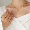 Fashion Creative Niche Personality All Match Necklace With Freshwater Pearl Gold Plated Peach Heart Mixed Gem Inlay And Titanium Steel