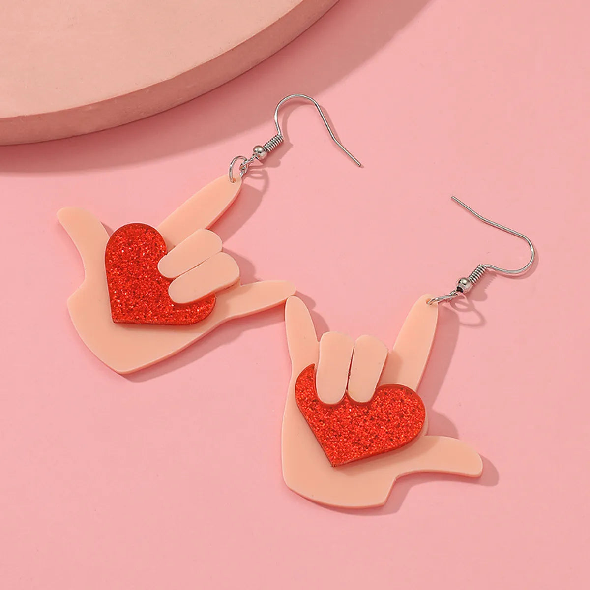 Fashion Creative Palm Heart Acrylic Pendant Earrings