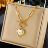 Fashion Creative Retro Faceted Colorful Crystal Heart Pendant Stainless Steel Chain Necklace With Mixed Gem Inlay And Electroplating