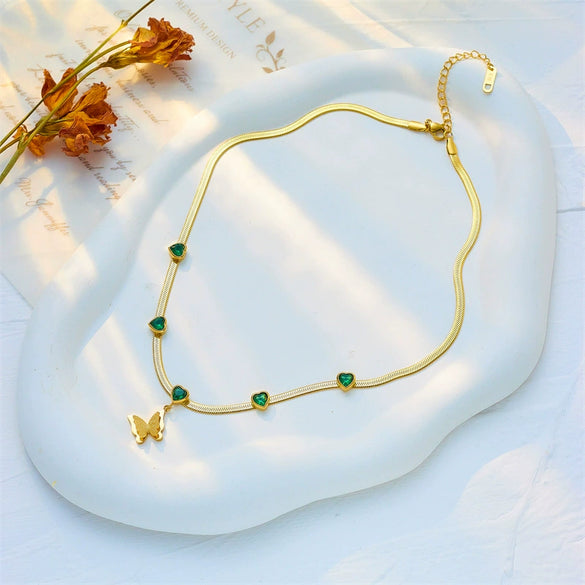 Fashion Creative Retro Frosted Threedimensional Butterfly Pendant Titanium Steel Necklace With Snake Bone Chain And Electroplating