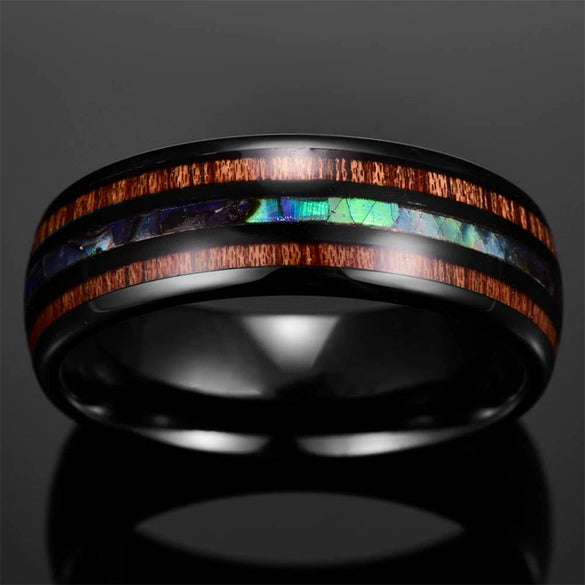 Fashion Creative Ring Jewelry Black Wood Grain Shell Stainless Steel