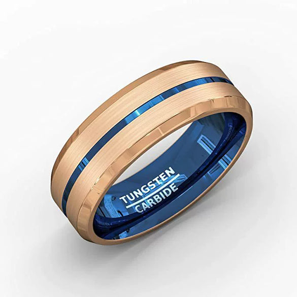 Fashion Creative Rose Gold Inner Blue Groove Stainless Steel Ring