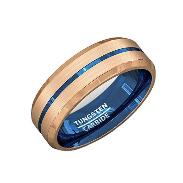 Fashion Creative Rose Gold Inner Blue Groove Stainless Steel Ring