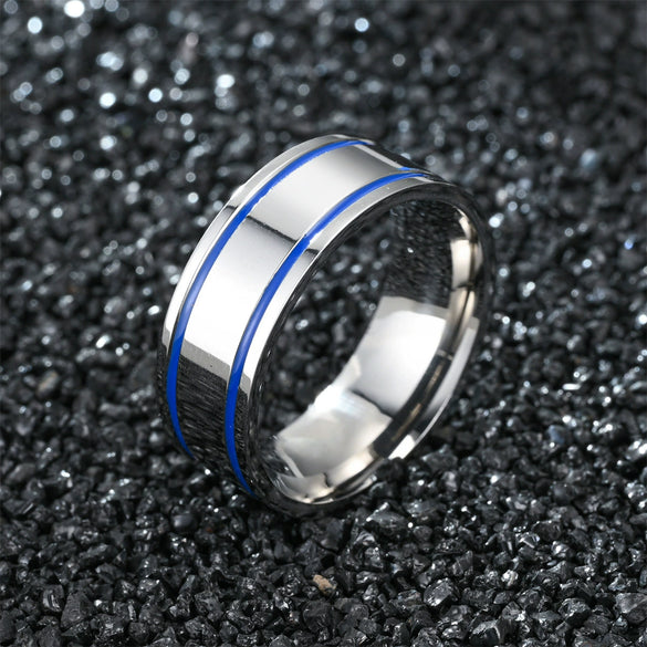 Fashion Creative Silver Flat Double Slot Stainless Steel Ring With Electroplating