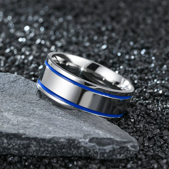 Fashion Creative Silver Flat Double Slot Stainless Steel Ring With Electroplating