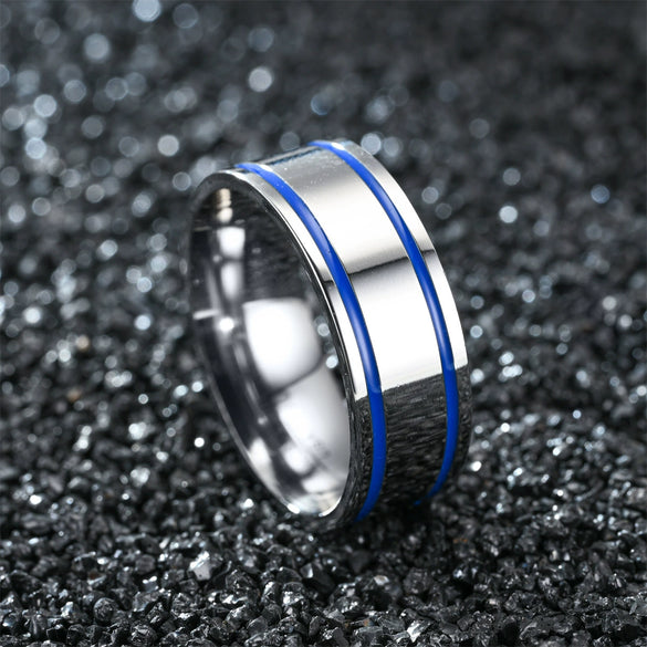 Fashion Creative Silver Flat Double Slot Stainless Steel Ring With Electroplating