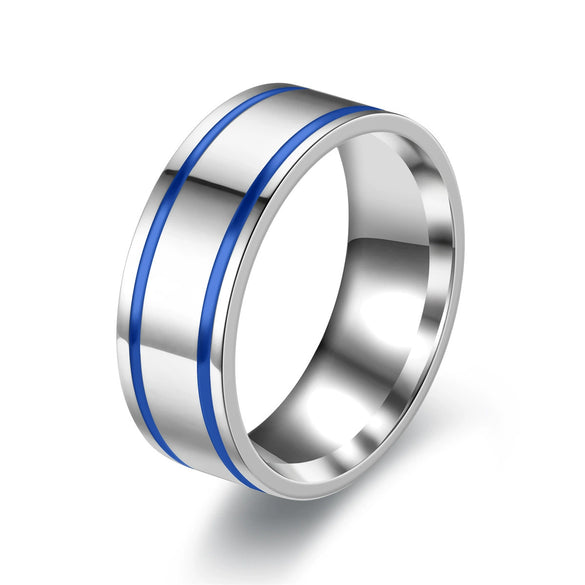Fashion Creative Silver Flat Double Slot Stainless Steel Ring With Electroplating