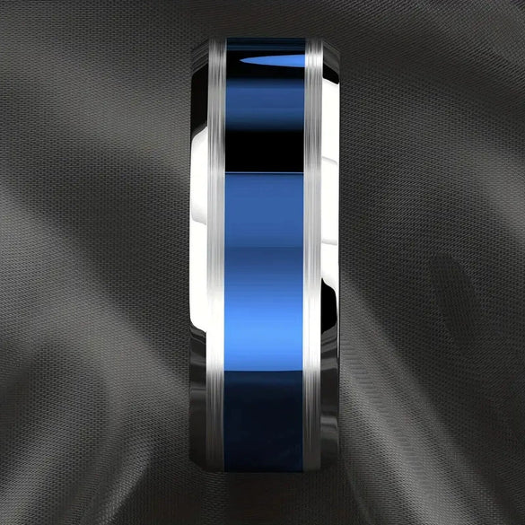 Fashion Creative Silver Flat Slotted Stainless Steel Ring With Geometric Style And Electroplating Process