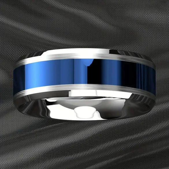 Fashion Creative Silver Flat Slotted Stainless Steel Ring With Geometric Style And Electroplating Process