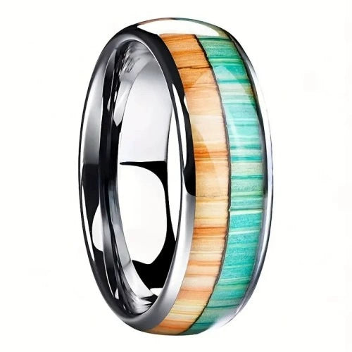 Fashion Creative Silver Green Emperor Stainless Steel Ring With Geometric Style And Electroplating Treatment
