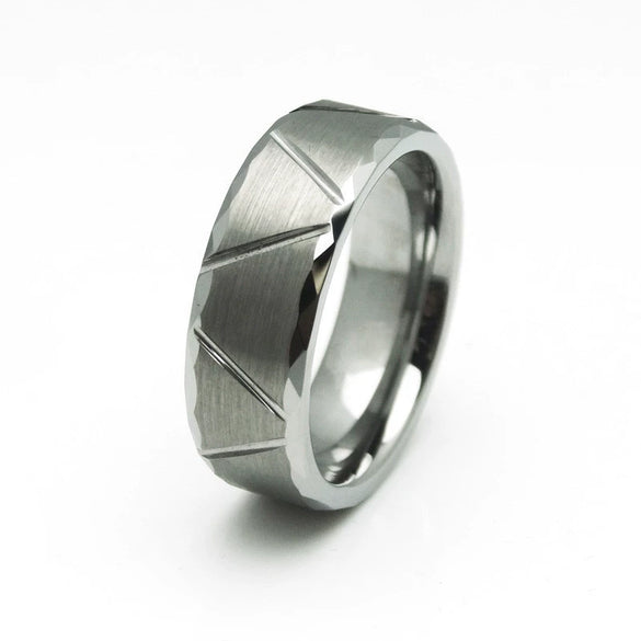 Fashion Creative Silver Twill Bevel Cutting Stainless Steel Ring