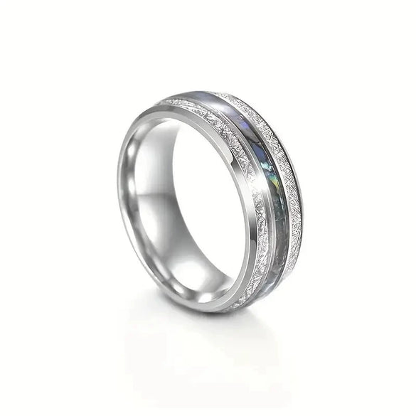 Fashion Creative Silver Wood Grain Stainless Steel Ring With Electroplating