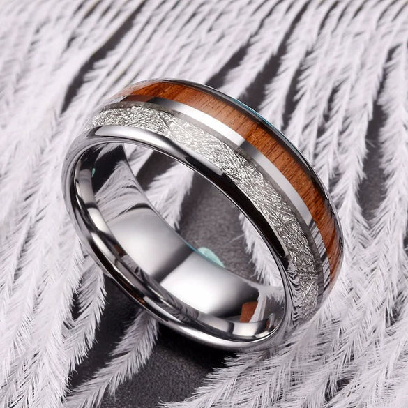 Fashion Creative Silver Wood Grain Stainless Steel Ring With Electroplating