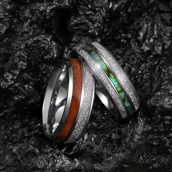 Fashion Creative Silver Wood Grain Stainless Steel Ring With Electroplating