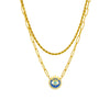 Fashion Creative Simple Titanium Steel Box Chain Double Layer Stacked Geometric Blue Eye Pendant Necklace With Electroplating