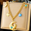 Fashion Creative Stainless Steel Gold Plated Moon Owl Star Pendant O Word Chain Collarbone Necklace