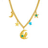 Fashion Creative Stainless Steel Gold Plated Moon Owl Star Pendant O Word Chain Collarbone Necklace