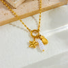 Fashion Creative Stainless Steel Round Bead Chain Necklace With Gold Plated Star And Fruit Pendant