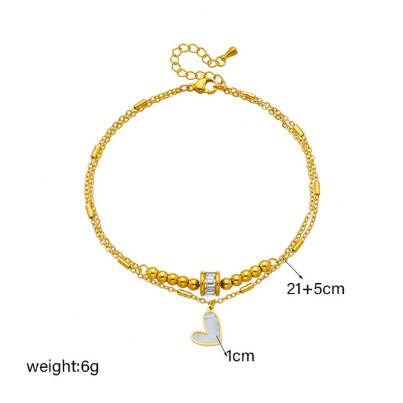 Fashion Creative Stylish Simple High End Elegant Multi Layer Stacked Heart Pendant Stainless Steel Anklet With Geometric Pattern