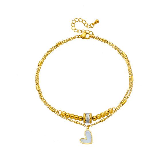 Fashion Creative Stylish Simple High End Elegant Multi Layer Stacked Heart Pendant Stainless Steel Anklet With Geometric Pattern