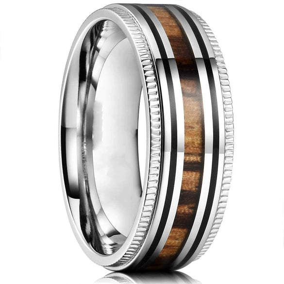 Fashion Creative Wood Grain Stainless Steel Ring