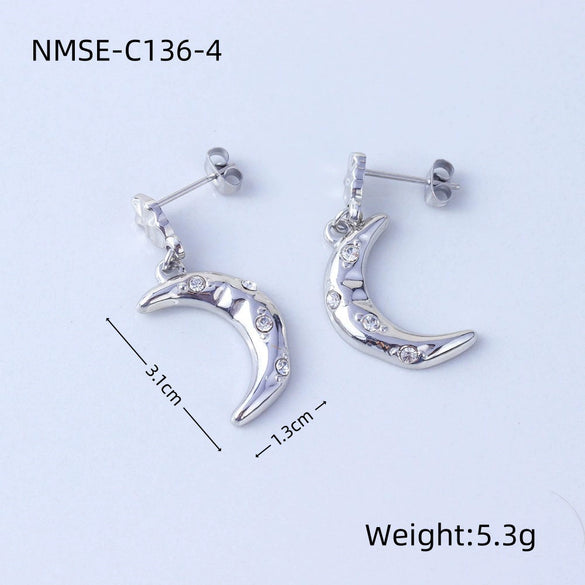 Fashion Crescent Colorful Zircon Earrings Stainless Steel 18K Gold Electroplated Jewelry For Women