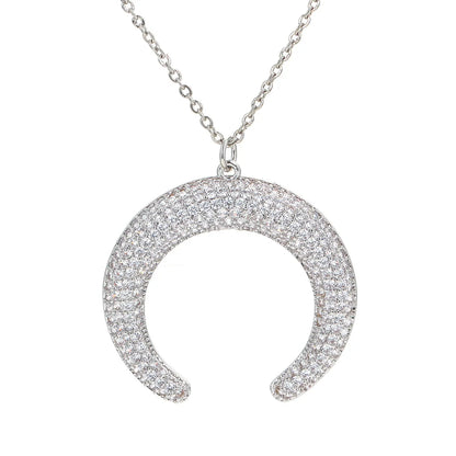 Fashion Crescent Pendant Inlaid Zircon Copper Necklace Wholesale