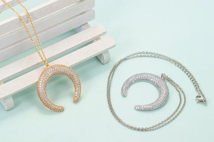 Fashion Crescent Pendant Inlaid Zircon Copper Necklace Wholesale