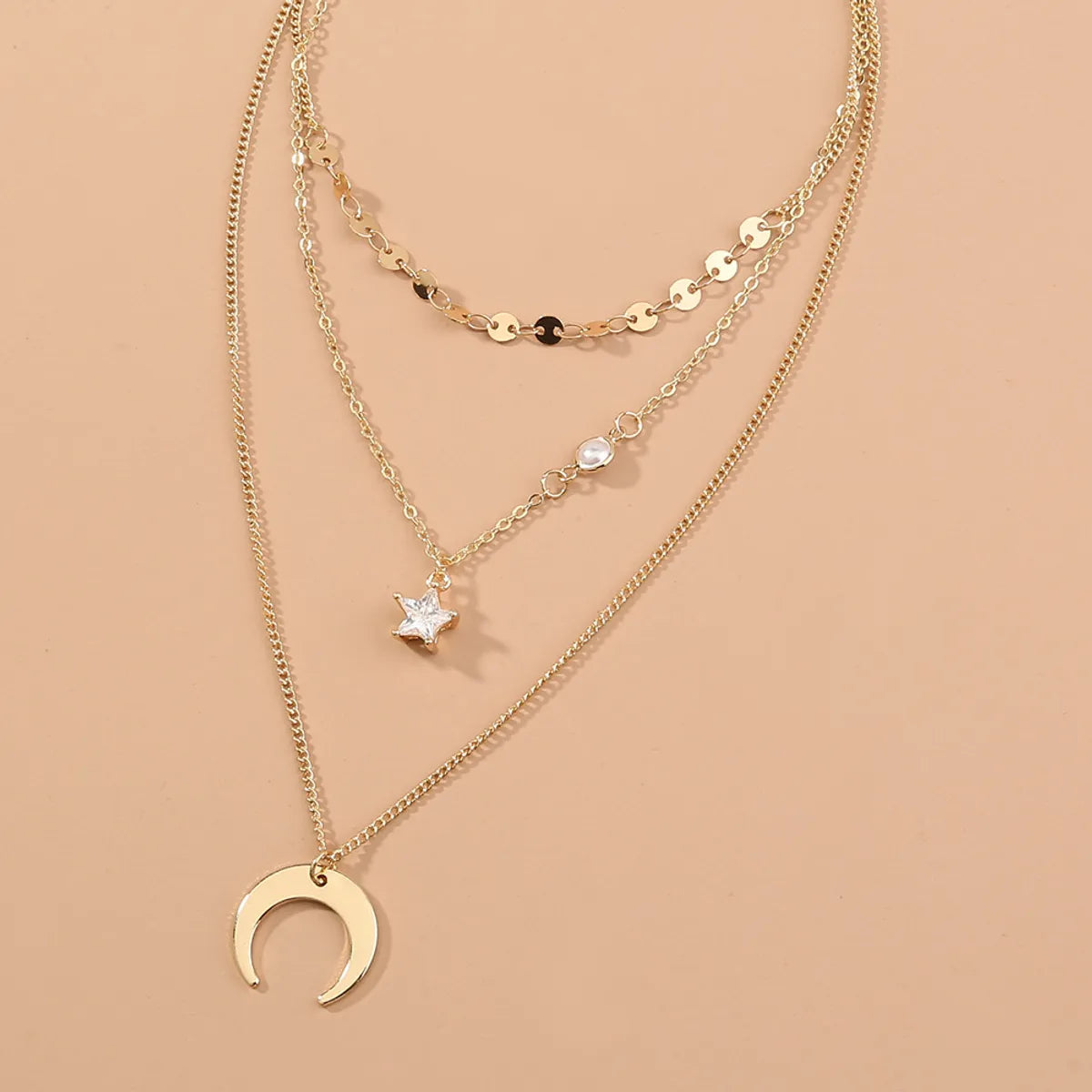 Fashion Crescent Star Zircon Pendant Multi-Layer Necklace