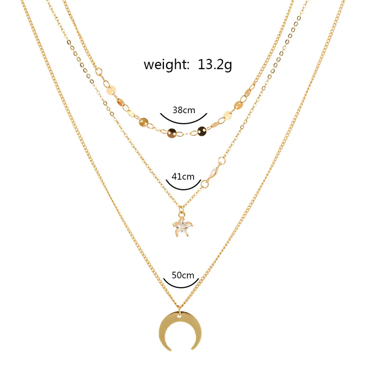 Fashion Crescent Star Zircon Pendant Multi-Layer Necklace