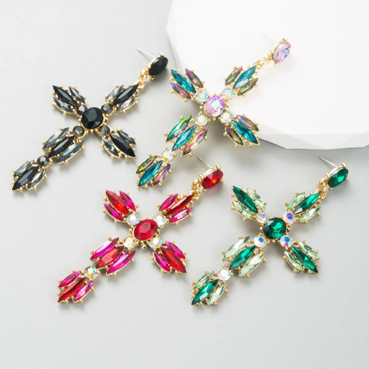 Fashion Cross Alloy Inlay Rhinestone Drop Earrings