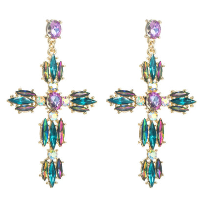 Fashion Cross Alloy Inlay Rhinestone Drop Earrings