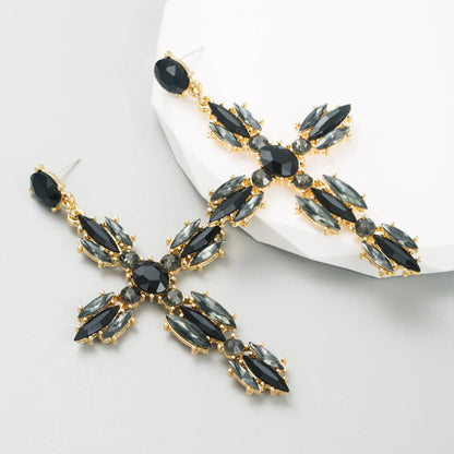 Fashion Cross Alloy Inlay Rhinestone Drop Earrings