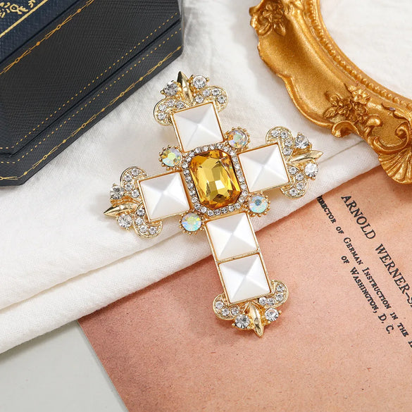 Fashion Cross Alloy Plating Rhinestones Unisex Brooches
