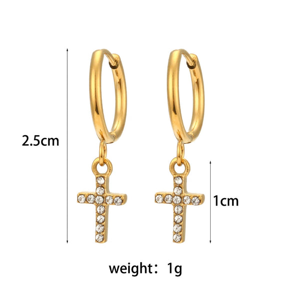 Fashion Cross And Eightpointed Star Earrings Jewelry Stainless Steel Electroplated Geometric Style For Women