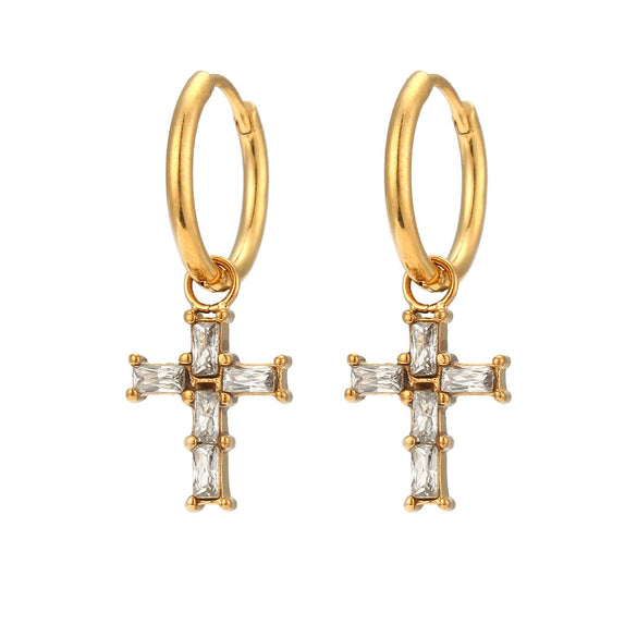 Fashion Cross And Eightpointed Star Earrings Jewelry Stainless Steel Electroplated Geometric Style For Women