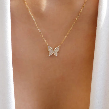 Fashion Cross Butterfly Alloy Rhinestones Women'S Pendant Necklace 1 Piece