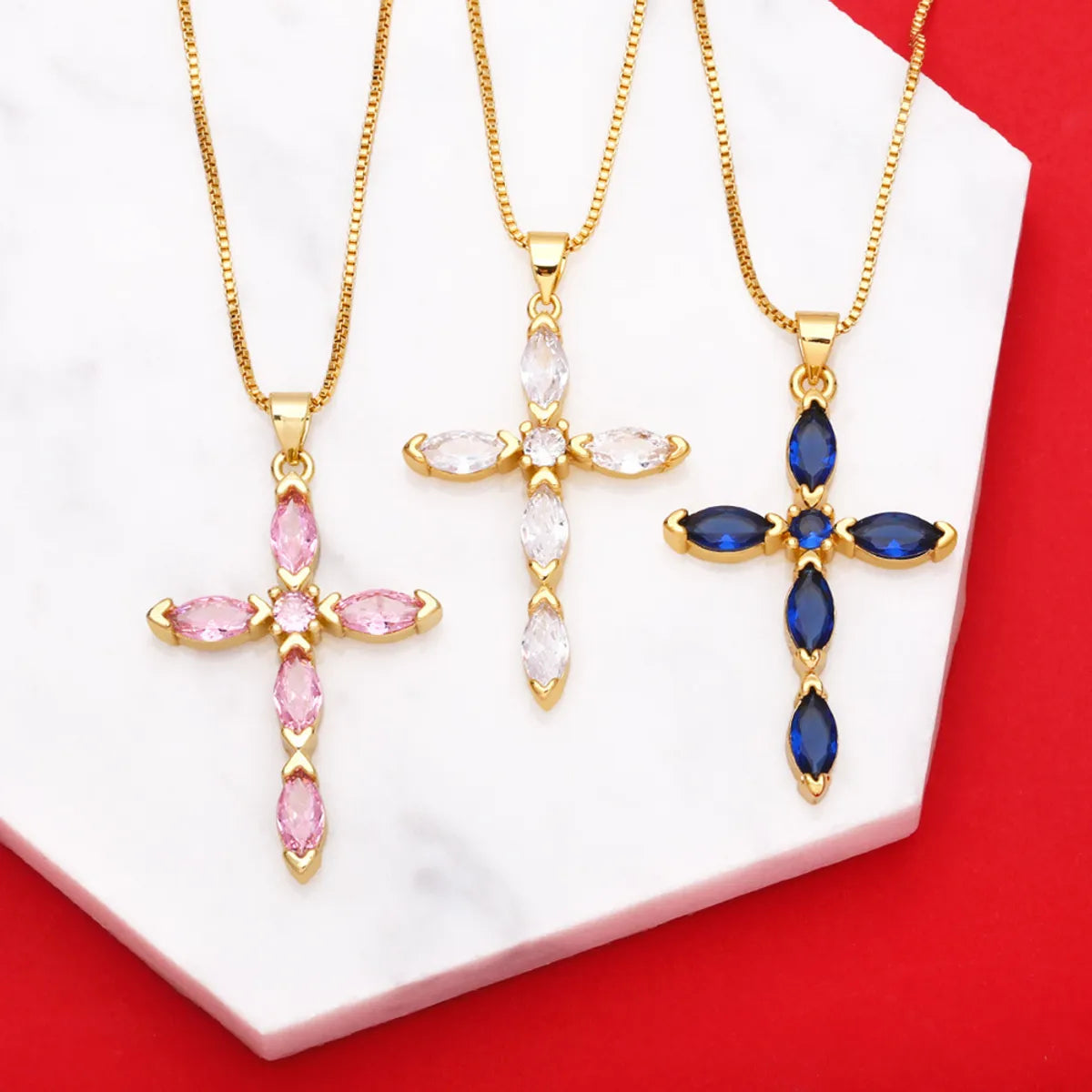 Fashion Cross Copper 18k Gold Plated Necklace In Bulk