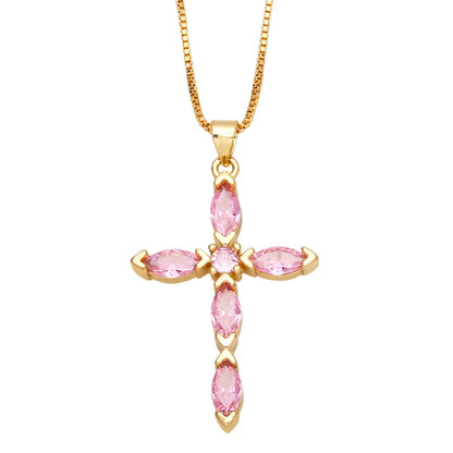 Fashion Cross Copper 18k Gold Plated Necklace In Bulk