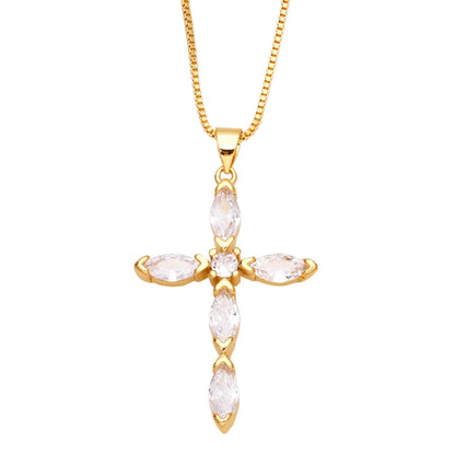 Fashion Cross Copper 18k Gold Plated Necklace In Bulk