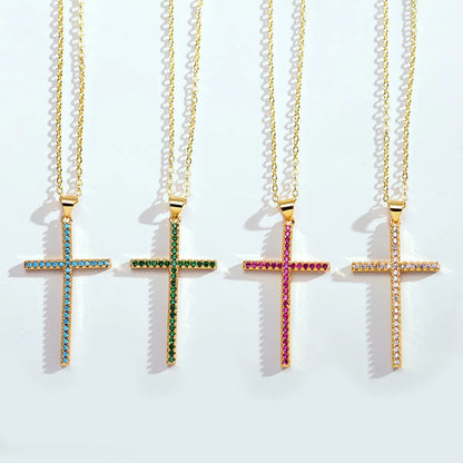 Fashion Cross Copper Gold Plated Zircon Necklace 1 Piece