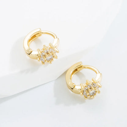 Fashion Cross Copper Gold Plated Zircon Hoop Earrings 1 Pair