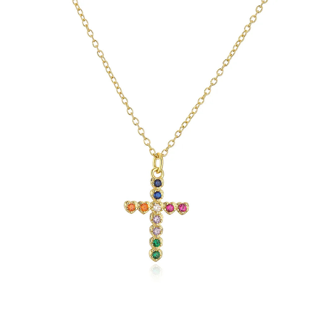 Fashion Cross Copper Gold Plated Zircon Pendant Necklace 1 Piece