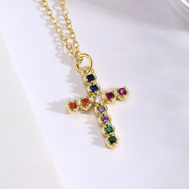 Fashion Cross Copper Gold Plated Zircon Pendant Necklace 1 Piece